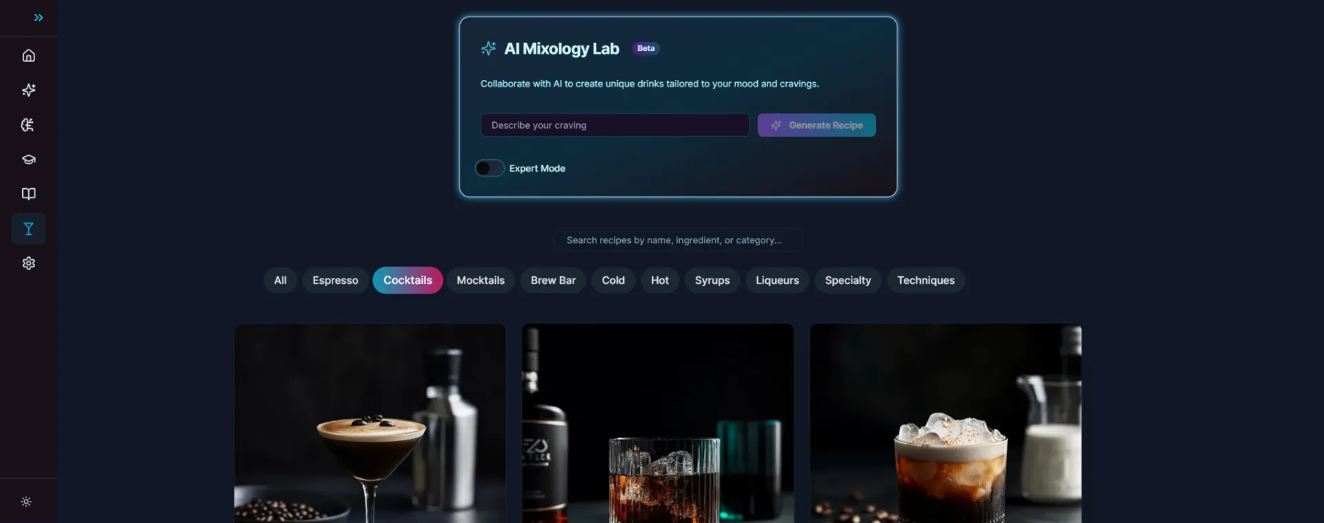 Característica destacando nuestro Laboratorio de Mixología con IA